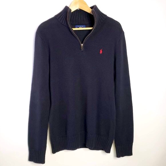 Polo Ralph Lauren Other - Polo Ralph Lauren Sweater Youth Navy Blue Knitted Pullover Preppy Ribbing XL